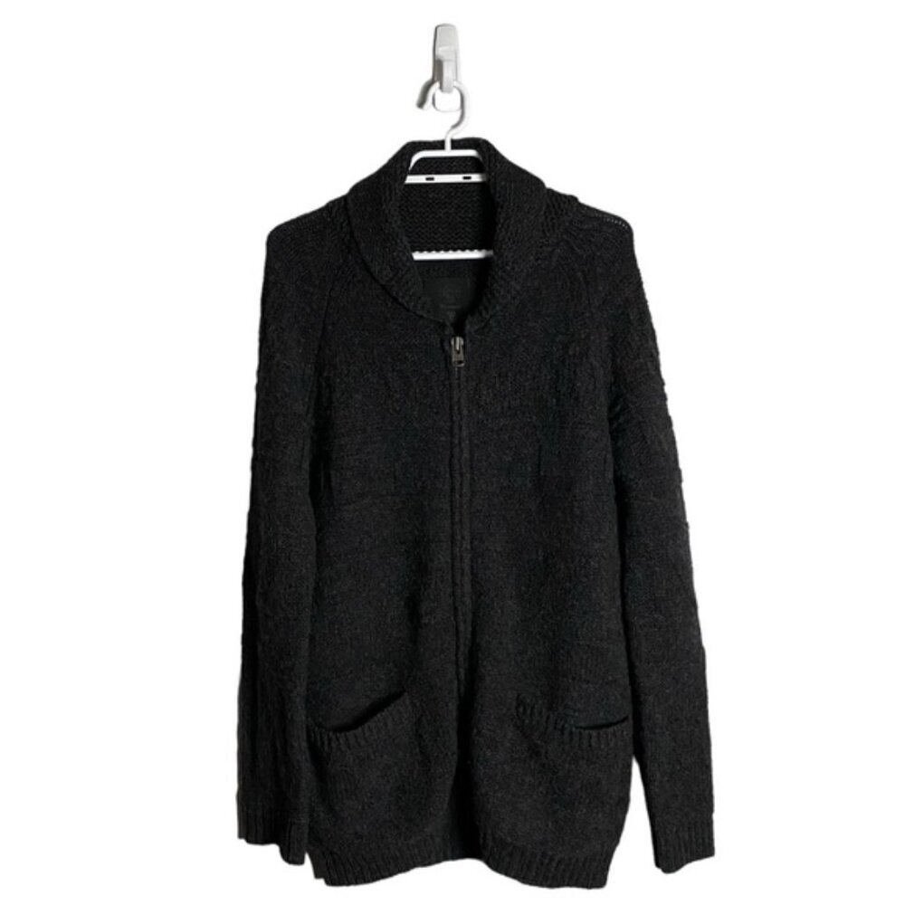 Aritzia x TNA Women's Charcoal Gray Torridon Full Zip Lambswool Knit Cardigan